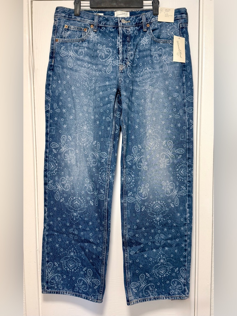 Blue Floral Bandana Print Straight-Leg Jeans